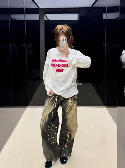 AC黑金鍊條牛仔褲5