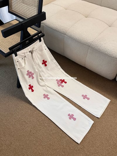 克羅心粉皮十字架白牛仔褲10