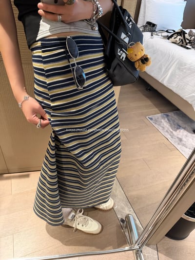撞色條紋長裙2