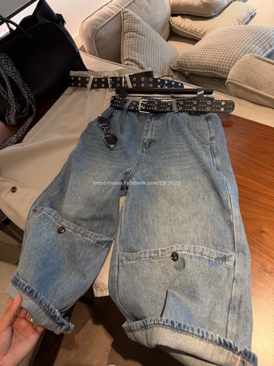 闊腿工裝七分褲9