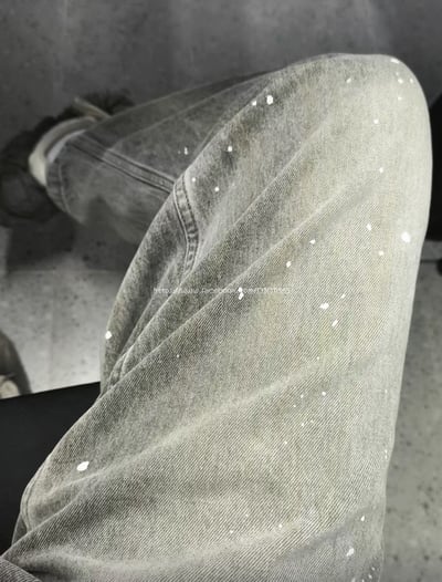 復古水洗做舊灰色潑墨彎刀褲3