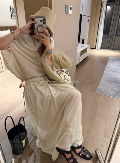 天絲亞麻長裙套裝(上衣+長裙)7