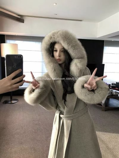 毛領連帽毛呢長板大衣11