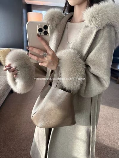 毛領連帽毛呢長板大衣4