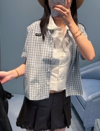 格子短袖襯衫6
