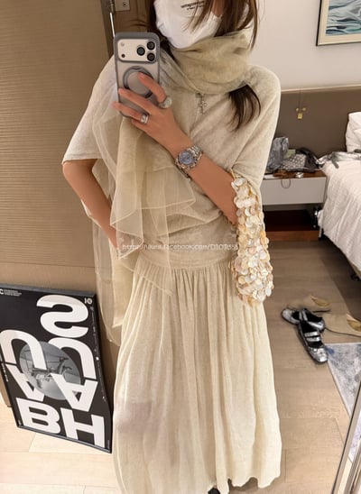 天絲亞麻長裙套裝(上衣+長裙)4