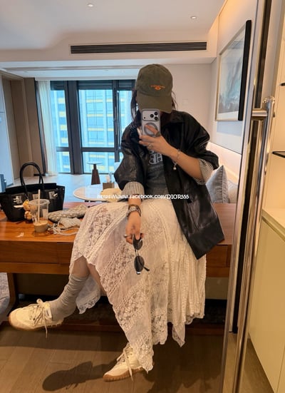 蕾絲拼接不規則長裙6