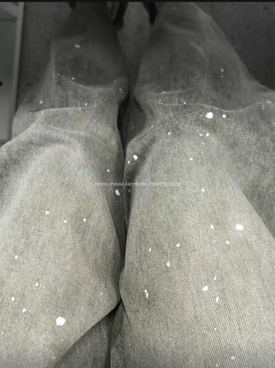 復古水洗做舊灰色潑墨彎刀褲2