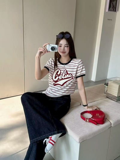 Celine竹節棉麻條紋T4