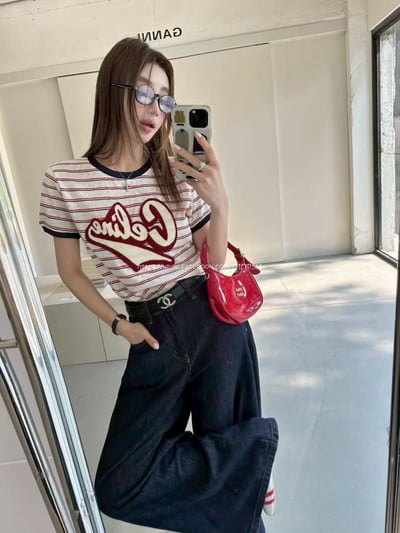 Celine竹節棉麻條紋T6