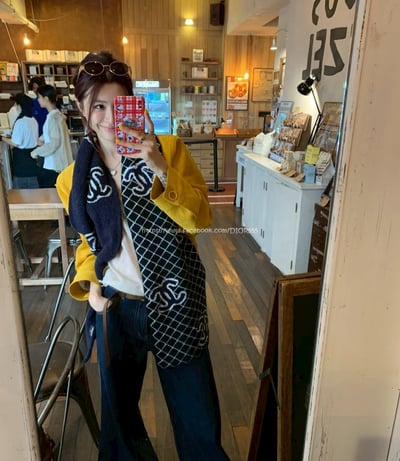 小香菱格紋羊絨圍巾4