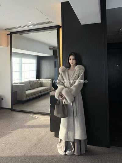 毛領連帽毛呢長板大衣8