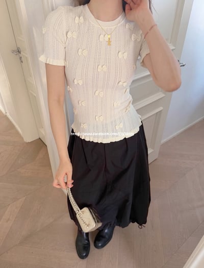 蝴蝶結冰絲針織上衣1