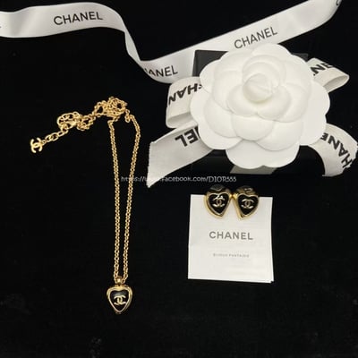 小香黑金愛心琺瑯項鏈/耳環5