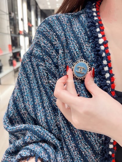 小香牛仔藍橢圓形胸針2