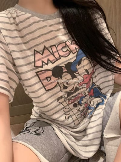 唐老鴨條紋印花T5