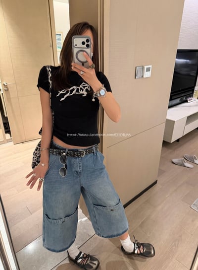 闊腿工裝七分褲3