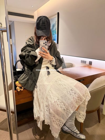 蕾絲拼接不規則長裙4