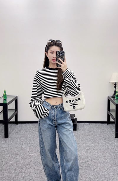 AW高腰褶皺牛仔彎刀褲6