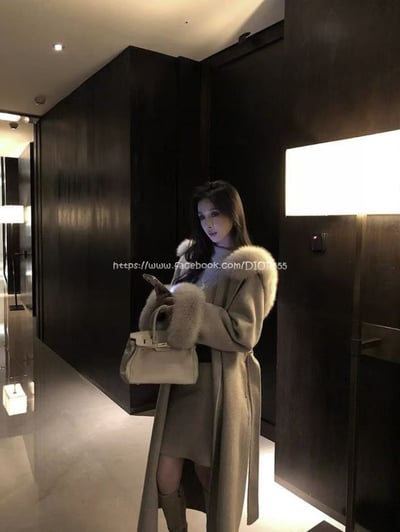 毛領連帽毛呢長板大衣10