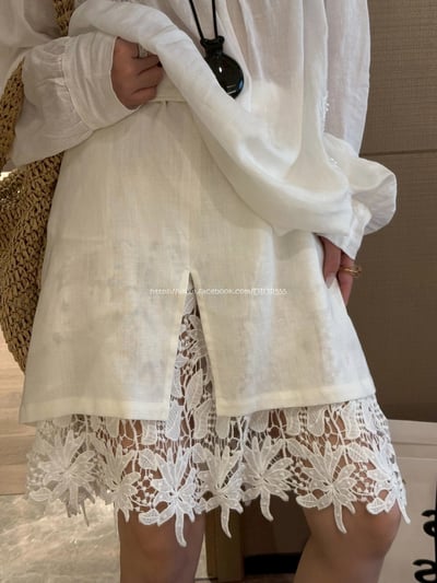  蕾絲亞麻裙3