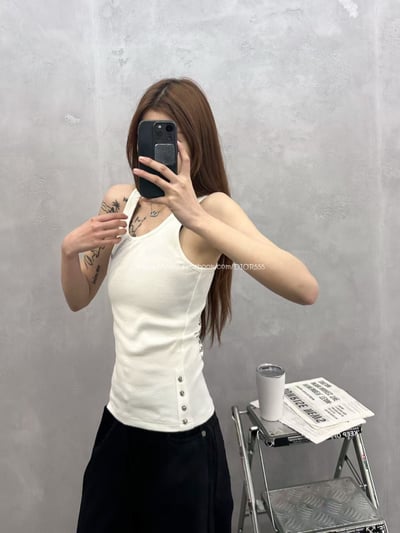 克羅心鈕扣十字印花背心2