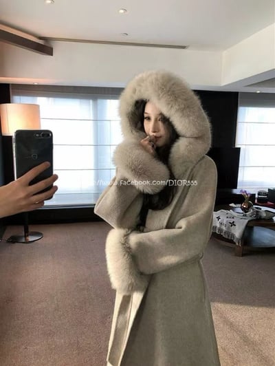 毛領連帽毛呢長板大衣12