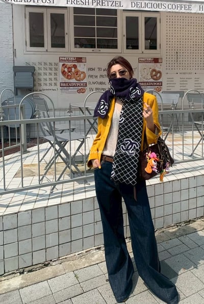 小香菱格紋羊絨圍巾5