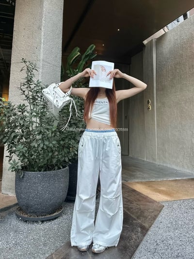 腰部拼接休閒長褲7