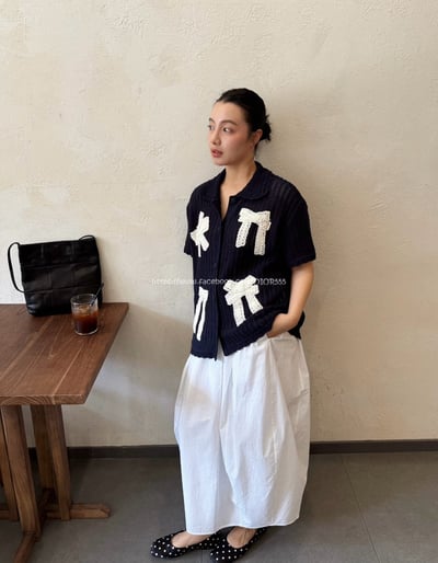 蝴蝶結針織短袖上衣1