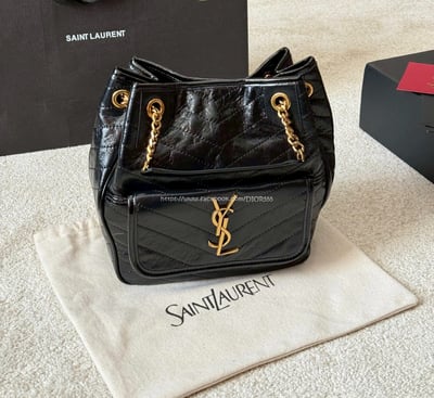 YSL Niki黑金油蠟皮鏈條包9