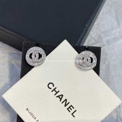 銀色滿鑽圓形雙c耳環5