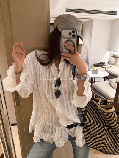 V領荷葉邊襯衫5