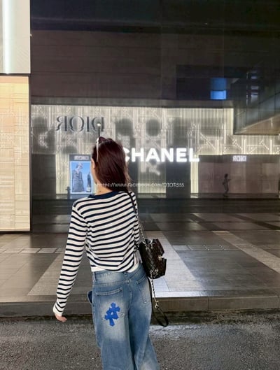 克羅心藍白十字架水洗牛仔褲5