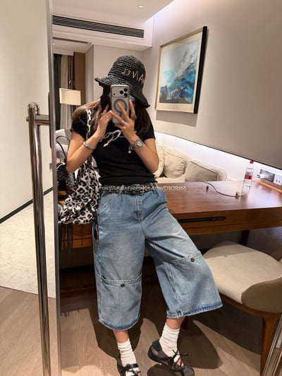 闊腿工裝七分褲7