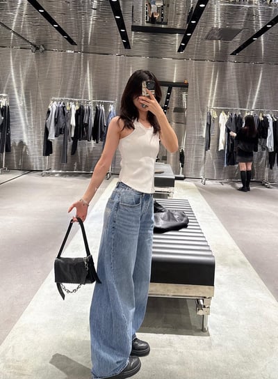 AW高腰褶皺牛仔彎刀褲2