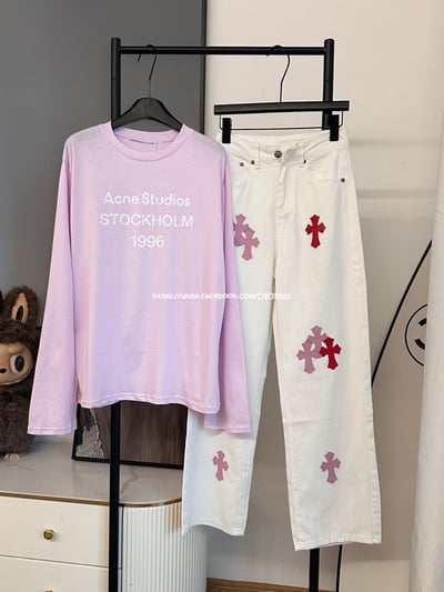 克羅心粉皮十字架白牛仔褲12