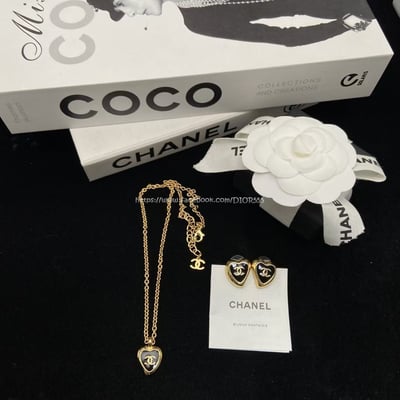 小香黑金愛心琺瑯項鏈/耳環4