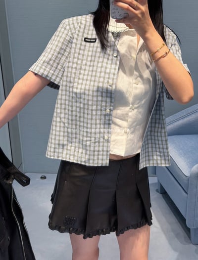 格子短袖襯衫4