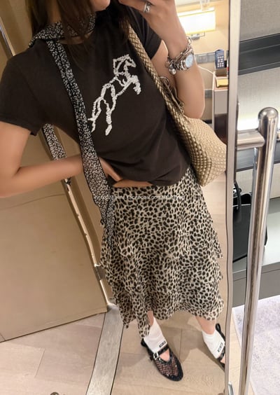 復古豹紋雪紡裙1