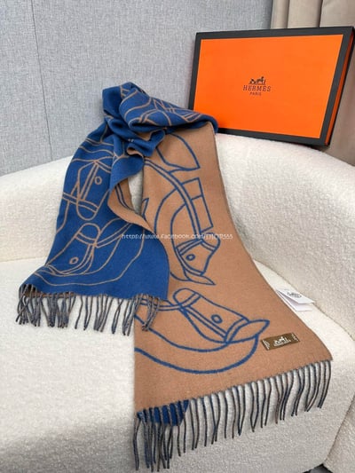 愛馬仕撞色提花編織圍巾7