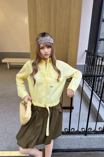 Loewe檸檬黃抽繩襯衫1