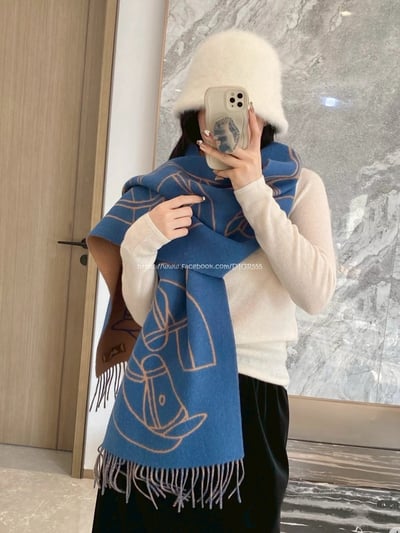 愛馬仕撞色提花編織圍巾3