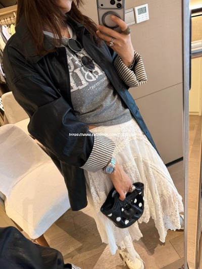 蕾絲拼接不規則長裙7