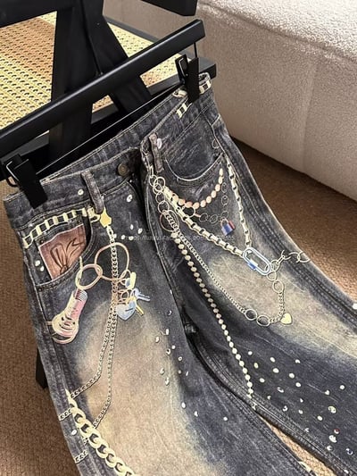 AC黑金鍊條牛仔褲8