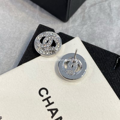 銀色滿鑽圓形雙c耳環8