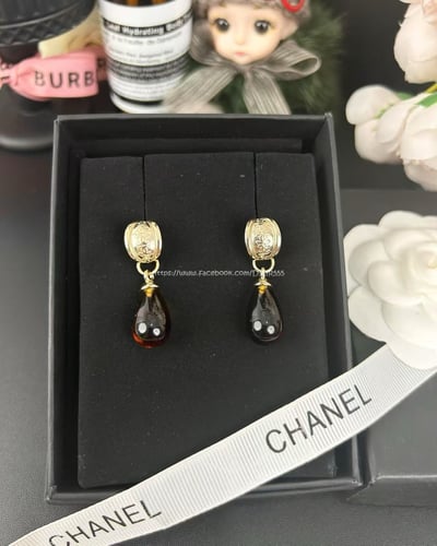 小香圓環雙c琥珀色耳環1