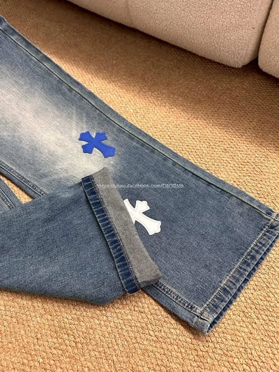 克羅心藍白十字架水洗牛仔褲8