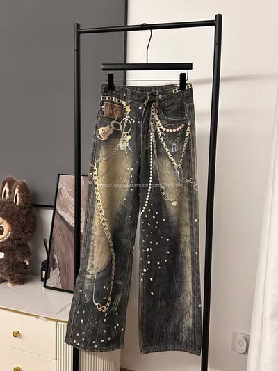 AC黑金鍊條牛仔褲10