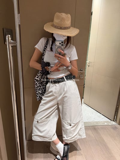 闊腿工裝七分褲4